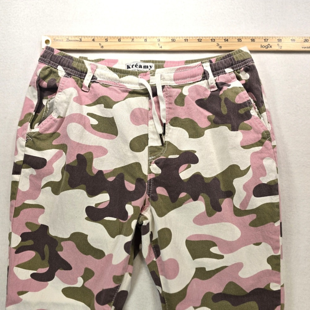 Kreamy Pink Olive Camo Jogger Pants Womens XL Elastic Waist Drawstring Utility - Picture 4 of 10